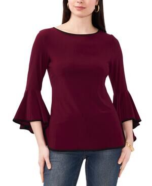 NWT Sam & Jess Maroon Wine Bell Sleeve Blouse Top Small Contrast Trim Workwear